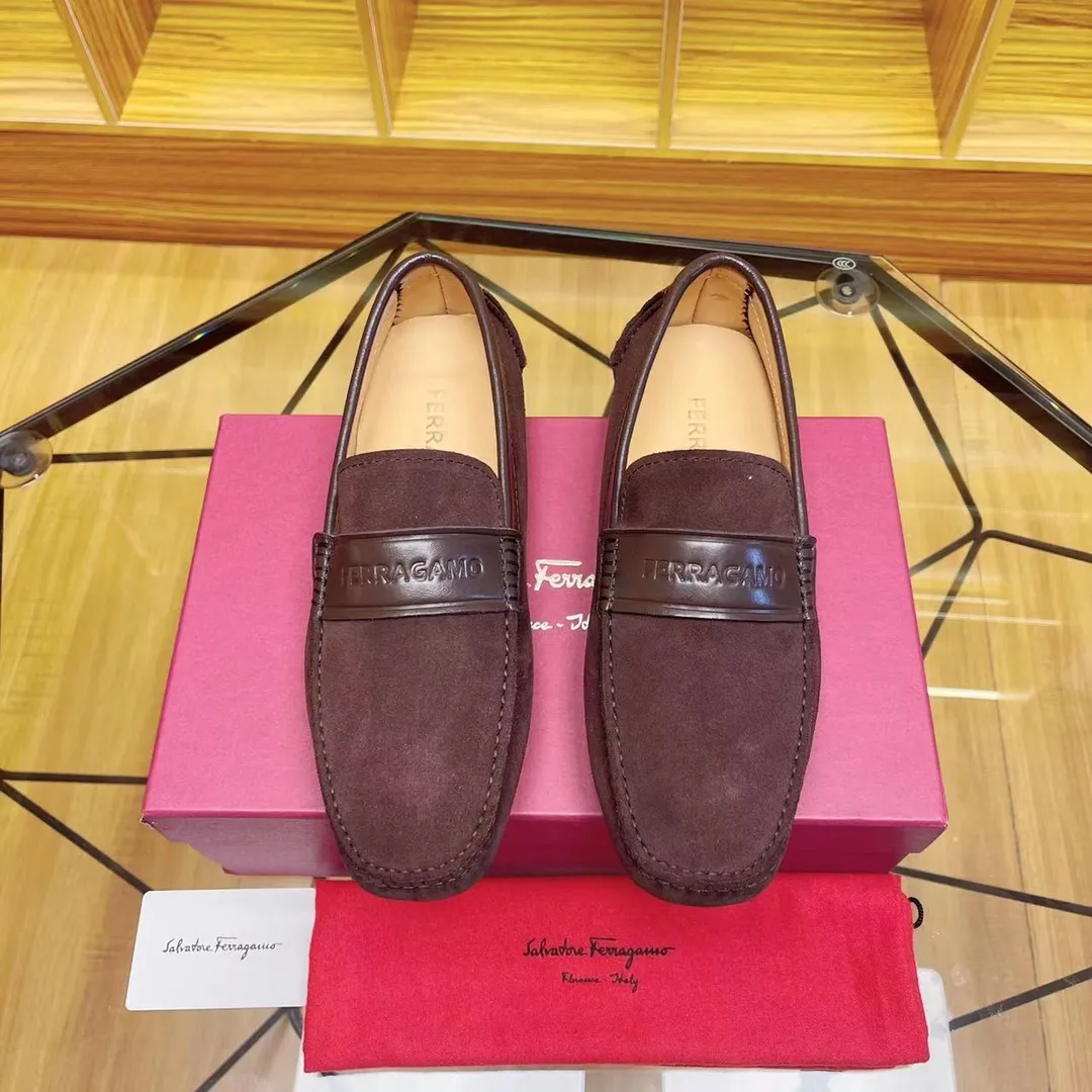 Men's shoes 💰560Ferragamo High-end quality 🔥 Coffee cow suede➕Cow leather lining Size 38-45
